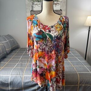 ♥️Spense Floral Multicolor Women's Cold Shoulder Top Size Large